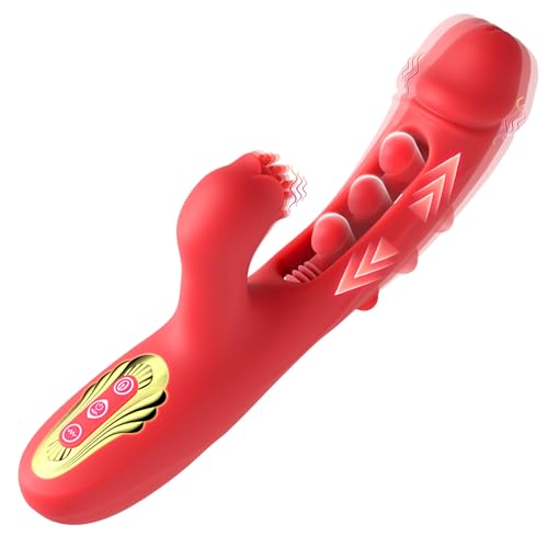 Image of Internal Thrusting Vibrator for Women, Rabbit G-Spot Dildo with Rose Clitoral Stimulator, 9 Vibration & Thrusting Modes, Realistic Silicone Adult Toy for Women & Couples