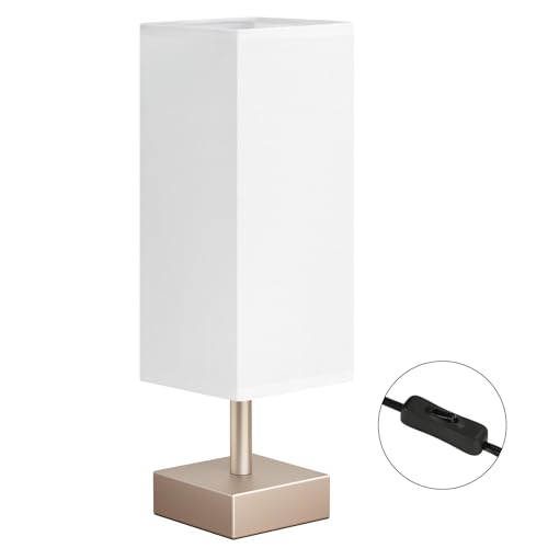 Image of Antique White Small Bedside Lamp for Bedroom - Square White Fabric Shade