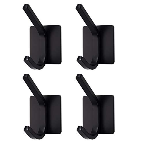 BasicForm Ganchos Adhesivos de Acero Inoxidable Ultra Fuerte Adhesivo para Baño y Cocina Negro (1-Gancho x 4 Piezas)