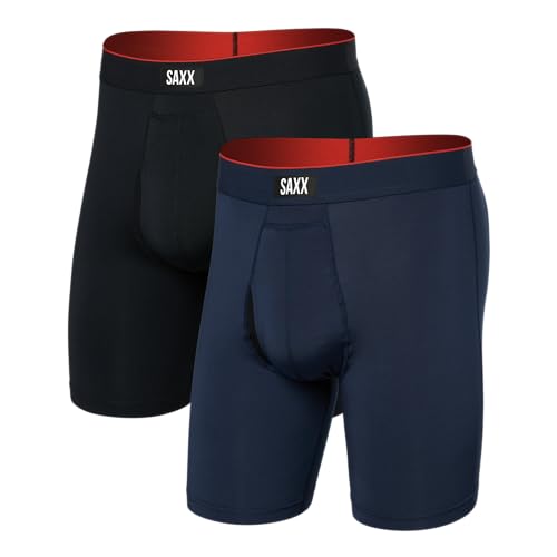 SAXX Underwear Co. Men's Underwear with Pouch Multi Sport Mesh Long Boxer Brief Fly 2Pk