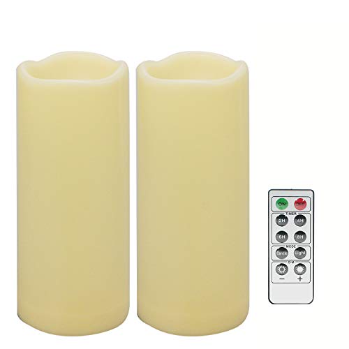 Lot de 2 bougies LED 7,6 x 17,8 cm étanches à piles sans flamme LED pilier à distance en résine plastique pour lanterne, patio, jardin, décoration d'intérieur, fête, mariage Cover