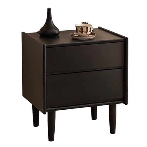 Yajuer Solid Wood Night Stands, Modern Solid Wood Groove Handle Nightstands, Storage Cabinet, Nightstand for Bedroom Bed Side Table End Table(Black,50 * 40 * 58cm)