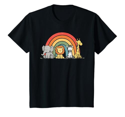 Niños Elephant Lion Zebra Giraffe Cute Animals with Rainbow Camiseta