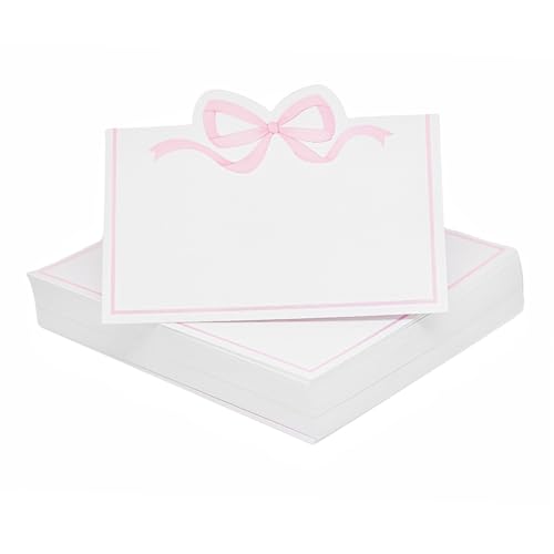 Xyvvol Pink Bow Place Name Cards,Blank Table Name Cards for Table Setting,50PCS Place Card for Baby Shower Gender Reveal Birthday Wedding Party Decoration 2 x 3.5 Inch