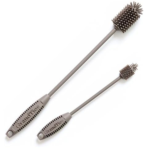 GrandTies Silicone Bottle Cleaning Brush Set | Extra Long Bottle Brush for Narrow Neck Bottle, Water Bottle, Cup, Mug, Blender Bottle, Tumbler, Hydro Flask, Baby Bottle, Wine Glass (Caffe Latte) Cover