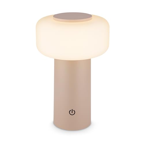 BRILONER - LED Tischlampe kabellos IP44 mit Touch, dimmbar, Akku & Lichtquelle tauschbar, Nachttischlampe, Leselampe, LED Lampe, Dekolampe, Tischleuchte, Akku Lampe, 13x20,6 cm, Beige