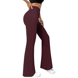 COPYLEAF Flare Leggings for Women High Waisted Yoga Pants with Pockets Workout Gym Work Tummy Control Bootcut Leggings Wine X-Small