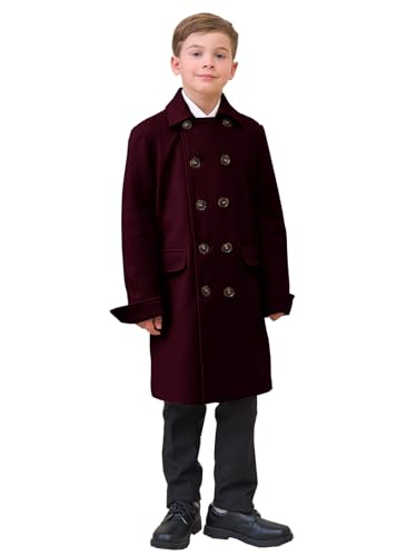 Boys Notch Lapel Double Breasted Jacket Long Trench Dress Coat Casual Classic Peacoat2