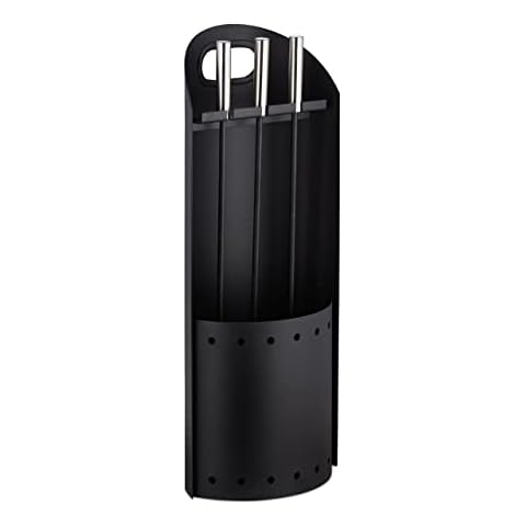 Relaxdays, schwarz Kaminbesteck modern, 4 teilige Kamingarnitur, mit Schaufel, Besen, Schürhaken und Halter, Ofenbesteck, 59 x 23,5 x 16 cm Cover