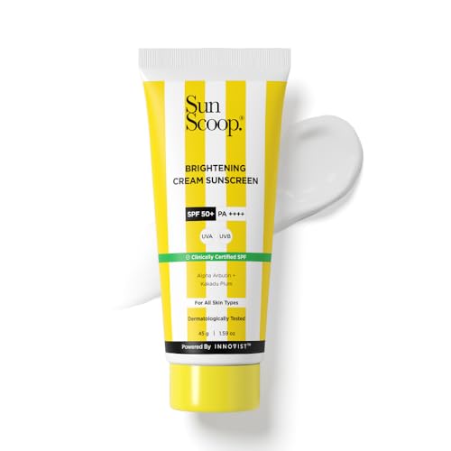 SunScoop Brightening Daily Sunscreen SPF 50 | Zinc Oxide UV Filter for Effective Sun Protection | With Niacinamide + Alpha Arbutin | PA++++, Broad Spectrum, No White Cast | Ideal for All Skin | 45g