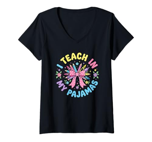 Mujer Enseño en Pijama: Linda Vida de Maestra Camiseta Cuello V