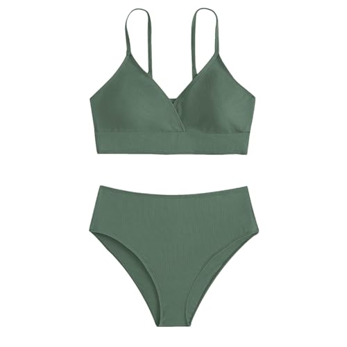 Mädchen Bikini Set 2 Stück Kinder Zweiteilige Badeanzüge Kinder Mädchen Teenager Bikini Spaghettiträgern Bikinioberteil + Triangel Bikinishorts Tankini Sportlich Strandbikinis (B-Green, 14-16 Years)