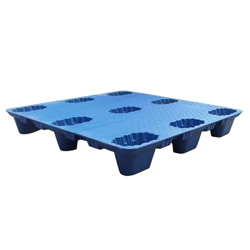 頑丈なHDPEプラスチックパレット、セミダブル すのこ、3000kgの静的荷重、滑り止めと積み重ね可能、貨物カートン、オイルドラムラック、屋外グリッド、屋内床、スーパーマーケット用(Blue)