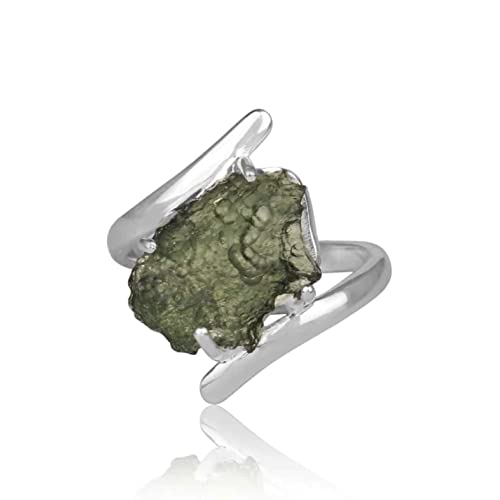 Moldavite Rough Ring 100% Gemstone 925 Sterling Silver Handmade BY HARSHITA JEWELLERY
