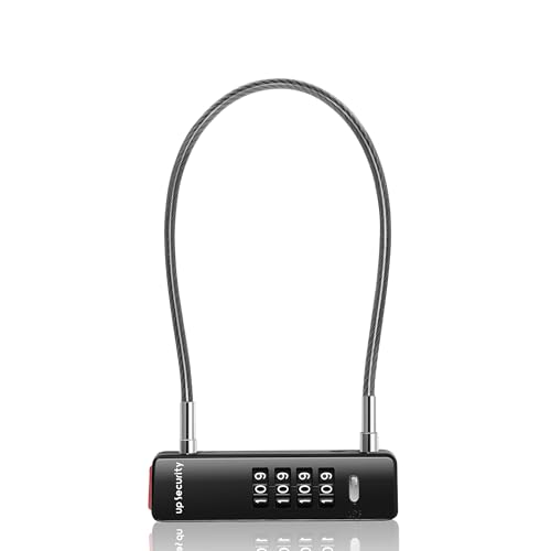 UP Security Cadenas à câble avec code, cadenas à combinaison 4 chiffres pour portail extérieur, chaîne de vélo, valise de voyage sécurisée, cadenas à...