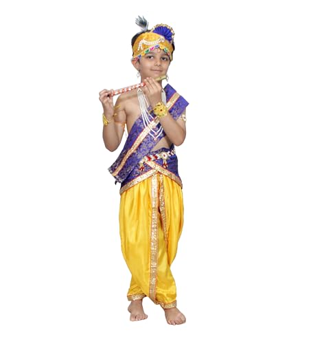 Image of Kaku Fancy Dresses Krishna Costume With Dhoti For Boy /Janmashtami /Bal Gopal Dress /Kanha Costume /Bal Krishna /Mythological Costume For Boy - Yellow-Red, 1-2 Years