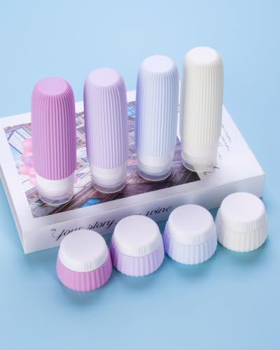 Image of Mrsdry Travel Bottles for Toiletries 8 Pack, Tsa Approved Travel Size Toiletries 3 oz, Travel Containers for Toiletries, with Clear Bag, Leak Proof Silicone Squeezable Travel Essentials Creams Jars