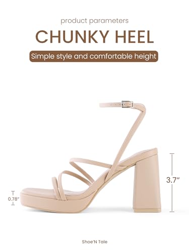 Image of Shoe'N Tale Platform Heels for Women Strappy Block Chunky Heels Square Toe Ankle Buckle Sandals