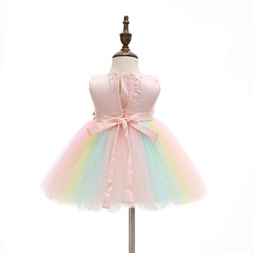 Weileenice Baby Girls Flower Dress Pink Headband Shoes Toddler Princess Party Dresses Lace Rainbow Tulle Infant Christening Outfit 12M/ 12-15 Babies Birthday Pageant Wedding Holiday Gowns New Year #TOP5