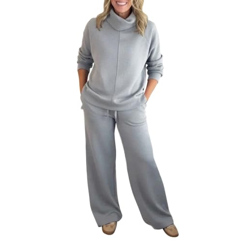 Conjunto de sudadera con cuello alto y pantalones de descanso casual de mujer