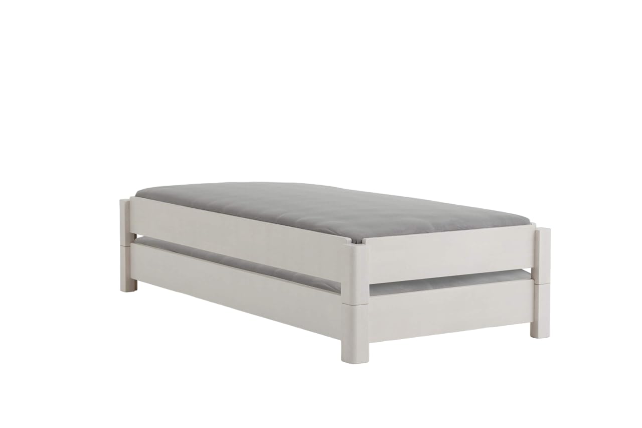 DICO 2er Stapelbett Massivholz mit Rollrost Größe 90x200 cm 03 Buche weiß lackiert