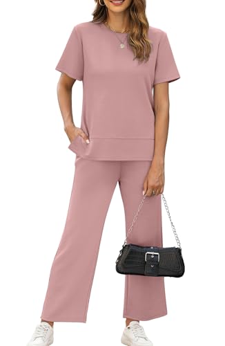 Image of XIEERDUO Women's Side Slit Lounge Sets 2026 Fashion 2 Piece Travel Outfits Cozy Loungewear Wide Leg Tracksuits S-3XL