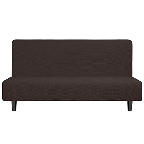 Image of Easy-Going Stretch Large Futon Slipcover Armless Futon Cover Chocolate | Sofa Bed Furniture Protector Without Armrests with Elastic Bottom for Kids, Soft Jacquard Machine Washable