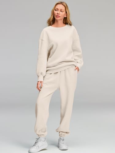 AUTOMET Womens 2 Piece Outfits Sweatsuit Oversized Sweatshirt Lounge Sets Baggy Sweatpants Fall Fashion with Pockets