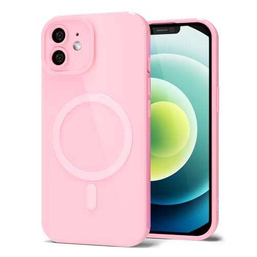 Coque magnétique iPhone 12 silicone rose avec protection caméra