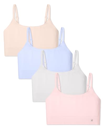 Sascina Soft Training Bras for Girls 7-12 Seamless First Bra Adjustable Girls Cami Bra Longline Crop-Double-Layer Lined Nude+Light Gray+Candy Blue+Sand Pink M