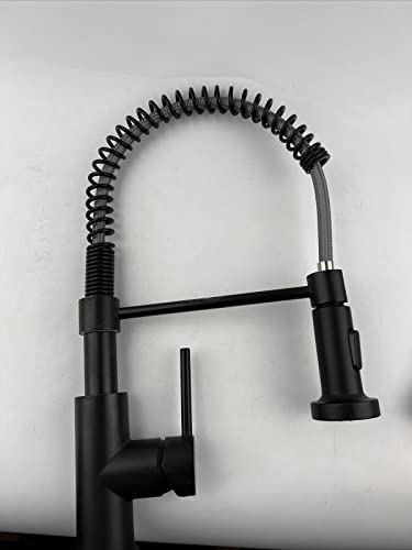 Cartway Single-Handle Spring Pull-Down Sprayer Kitchen Faucet In Matte Black #TOP1