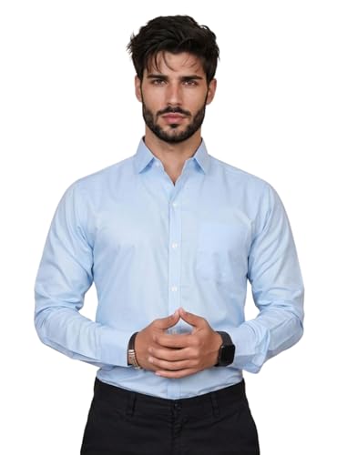 Image of Full Sleeve Black Formal Shirt for Men Cotton Regular Fit Casual - Pure Premium Branded Shirts for Men Formal Stylish Slim Plain Solid Man Wear as Office and Party