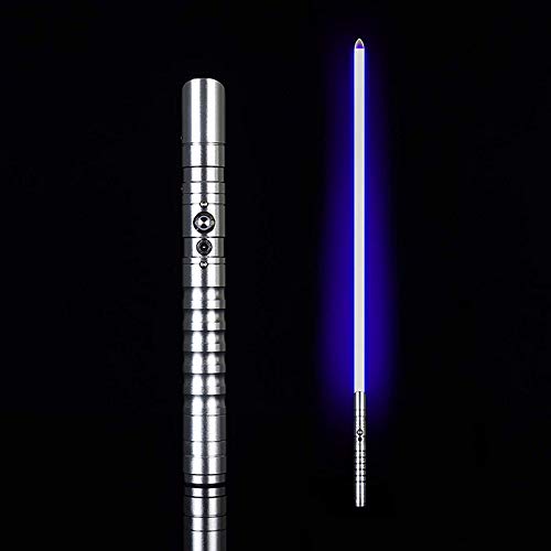 SDFGO 100cm Sabre Laser avec Son,3 Jeux d'effets sonores et 6 Modes d'effets Lumineux dans,La Nuit Décharge Batterie 1.5 Heures(Color:Argent - Bleu) Cover