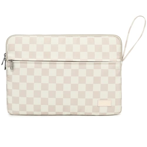 Khaki Checkered Pattern 13 inch Canvas Laptop Sleeve with Po