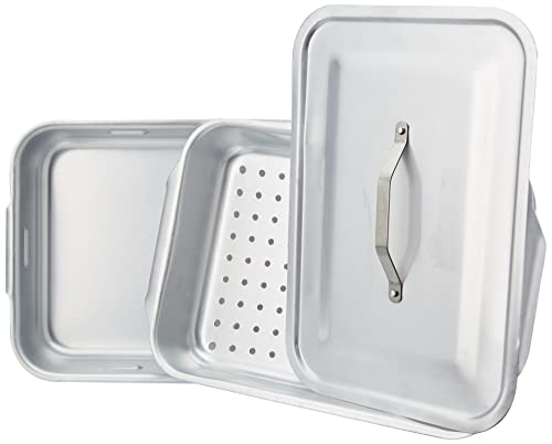 Pentole Agnelli ALMA151V40 Vaporiera Rettangolare con Coperchio, 2 Manici, Alluminio, 40 x 28 cm, Argento