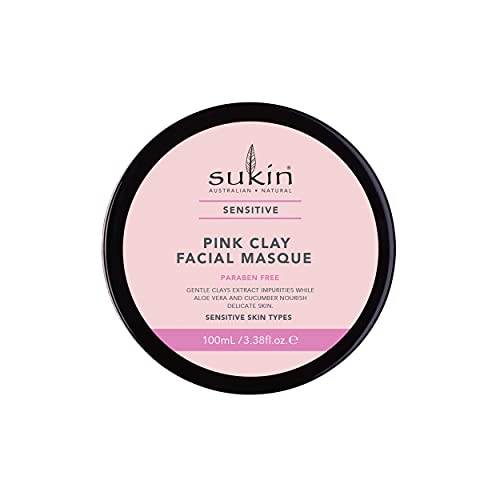 Sukin Sensitive Pink Clay Facial Masque 100ml - with Aloe Vera & Cucumber; cruelty free & vegan friendly - a blend of pink & red clays, to gently extract impurities & environmental pollutants.