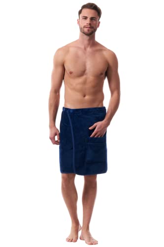 Morgenstern - Paréo de sauna court - Pour homme - Avec poche - 52 cm, bleu, taille unique