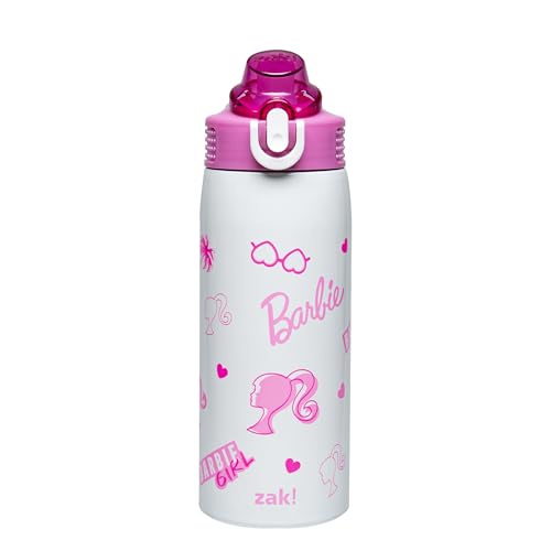 Zak Designs Barbie Sage Kids Water Bottle For School or Travel, 19oz Stainless Steel Water Bottle With Straw, Handle, and Leak-Proof, Pop-Up Spout Cover (Barbie)