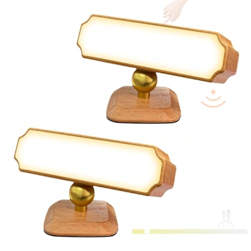 Lámpara de pared con detector de movimiento USB recargable y aplique táctil madera 2 piezas