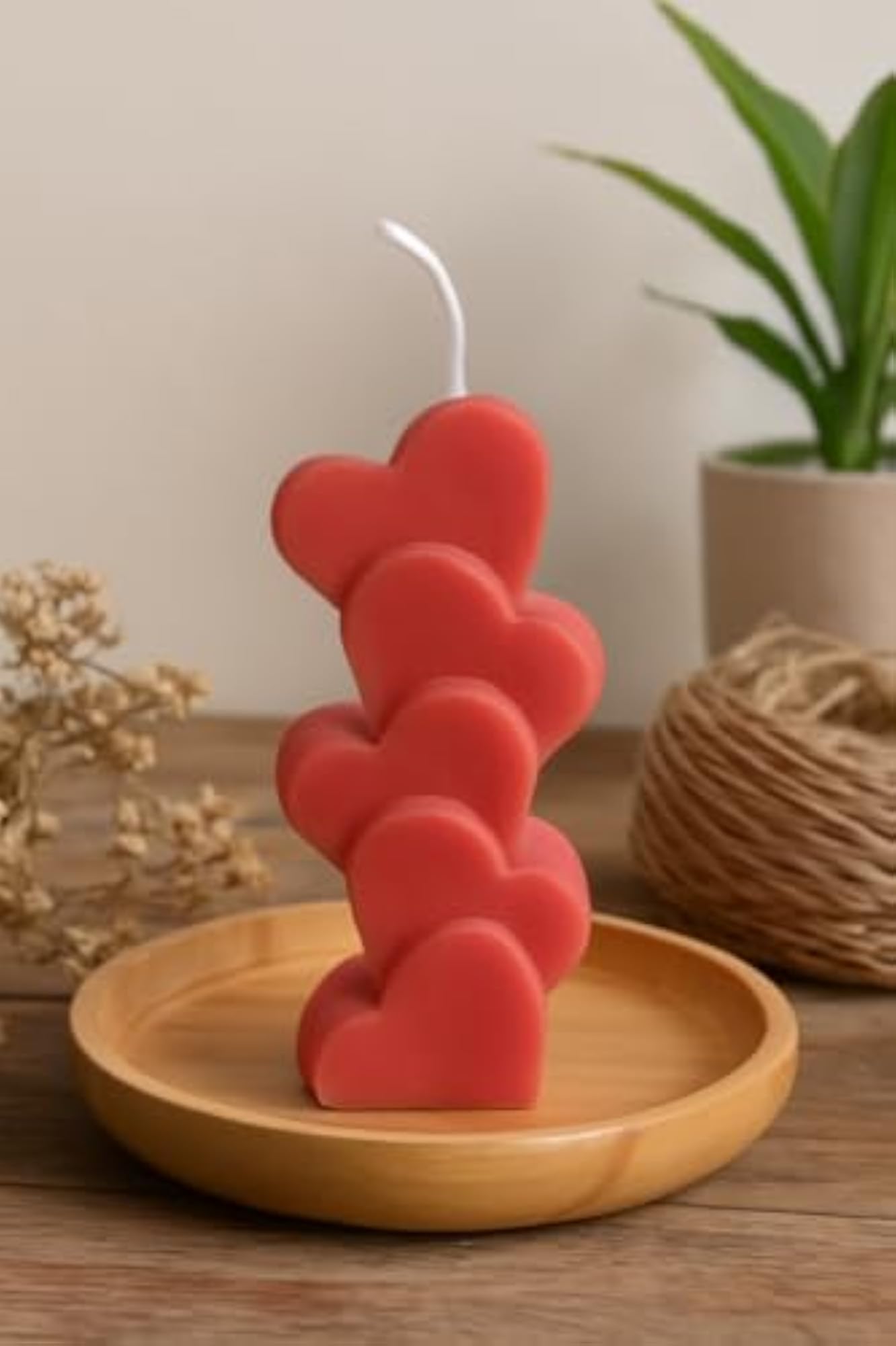 Heart Pillar Candle - Red, 4 Stack Design, Romantic Gift
