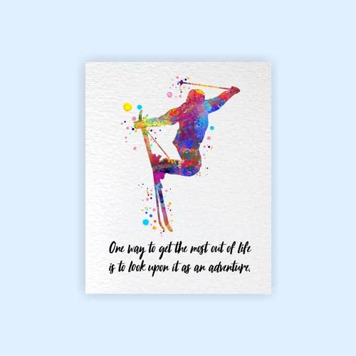 Dignovel Studios 8X10 Unframed Ski Athlete Skiing Skier Winter Sports Motivational Inspirational Quote Get The Most Out Of Life Adventure Watercolor Art Print Poster Wall Hanging Decor Dn793 #TOP1