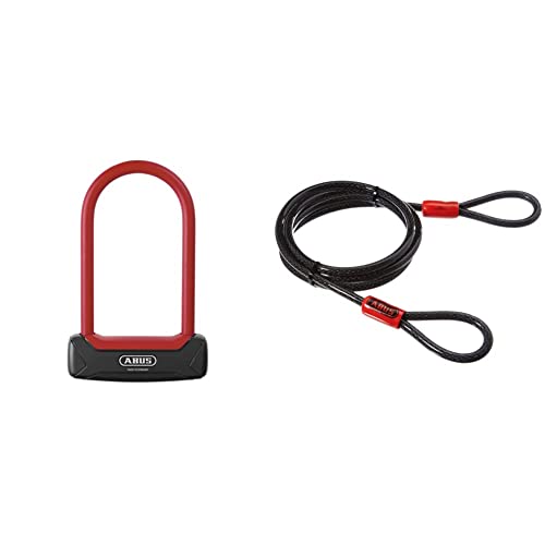 ABUS Bügelschloss Granit Plus 640/135HB150 - ABUS-Sicherheitslevel 12 - Schwarz/Rot & Schlaufenkabel Cobra 10/200-2 m lang, 10 mm stark - Schwarz, Black, 200 cm