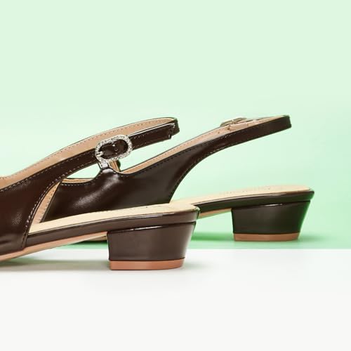 C.Paravano Slingback Flats | Women's Flats | Beige Block Heel | Low Heel for Women(Dark Brown,Size 8.5) by C.Paravano - Image 4