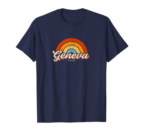 Geneva Illinois IL Vintage Rainbow Retro 70 Camiseta