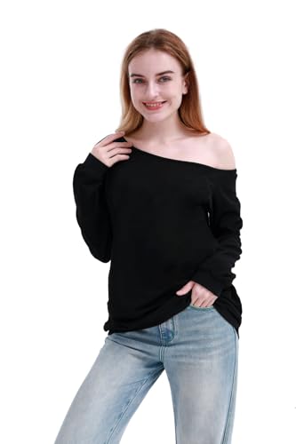 Image of MAGICMK Woman's Sweatershirt Lips Print Causal Blouse Off The Shoulder Long Sleeve Loose Slouchy Pullover Plus Size Tops