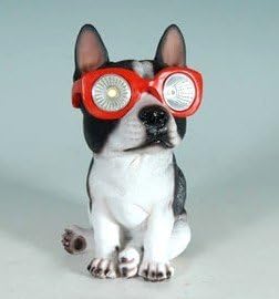 mayinc Solar Powered Boston Terrier Lawn Garden Decor Dog Statue Indooor Outdoor