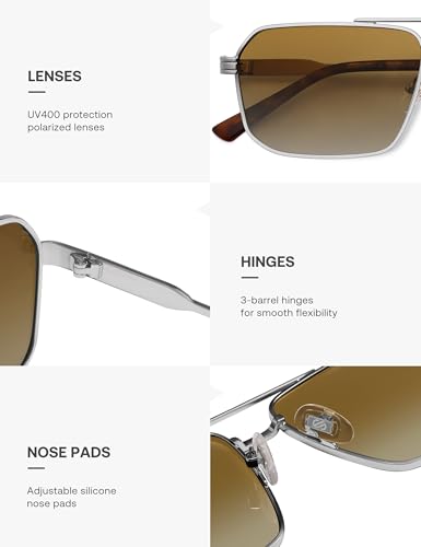 Image of SOJOS Retro Polarized Square Sunglasses for Women Men Vintage Large Double Bridge UV Protection Metal Sun Glasses SJ1246