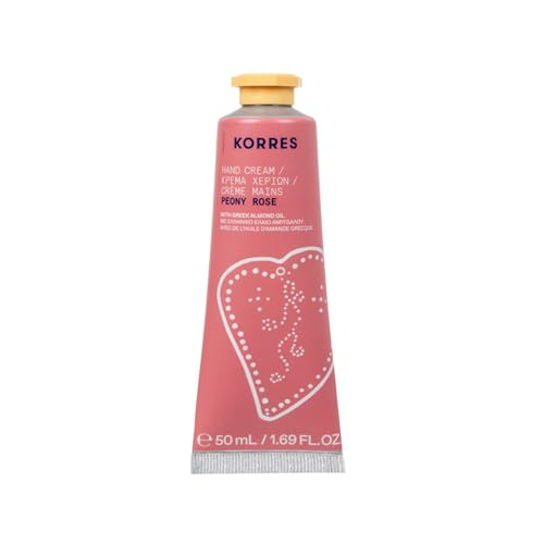 KORRES PEONY ROSE Hand Cream, Nourishing Hand Cream with Sweet Almond Oil, Delicate Peony and Rose Fragrance, Silicone & Paraben-Free, Fast Absorbent, for Velvety Soft Hands and Nourished Cuticles, 50