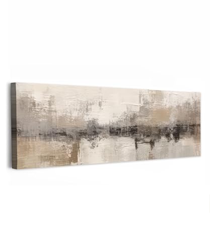 MuchoWow© Bilder Groß 120x40 cm Wohnzimmer Deko Modern Wandbild XXL Kunstdruck auf Leinwand Bild Schlafzimmer über Bett Room Decor Geschenke Moderne Kunst - Abstrakt - Beige