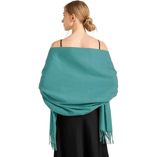 Ciormis pashmina scarves for women-winter warm teal pashmina shawls and wraps for evening dresses(Teal)